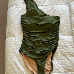 JCrew Ruched one-shoulder one piece swimsuit. Size 14
